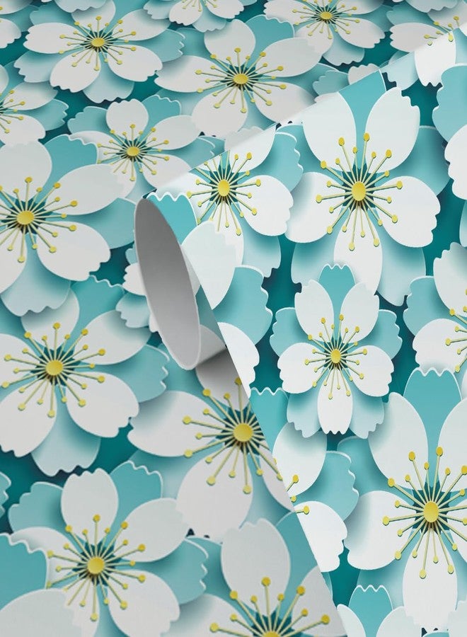 WallDaddy Self Adhesive Wall Stickers & Wallpapers | Large Size (40x200) CM for Wallpaper for Walls | Wallpaper for Drawing Room and | Wallpaper for Bedroom Blue Floral Wallpapers (Blue Flower) - Image 1